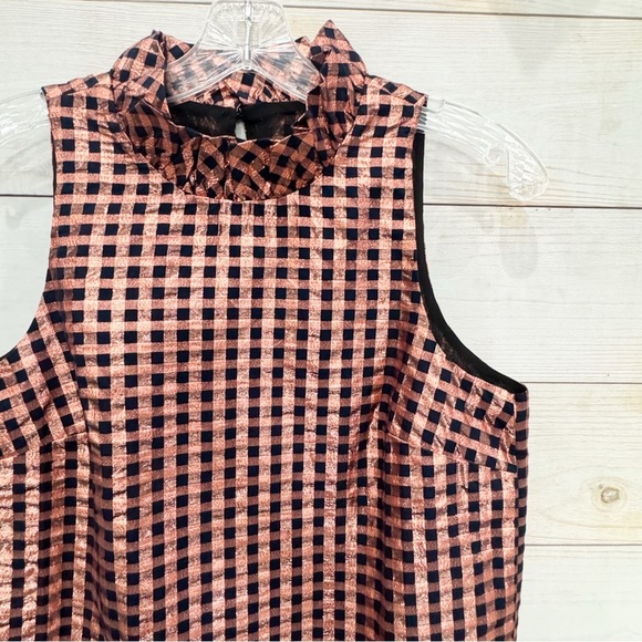 NWT J Crew Metallic Rose Gold and Navy blue Gingham Top ❤️ - Picture 3 of 6